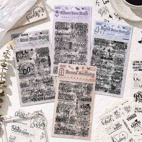 Adesivi in PET Trasparenti Vintage Parole Inglesi Retro Farfalla Floreale Decalcomania Scrapbooking DIY Accessorio Decorativo