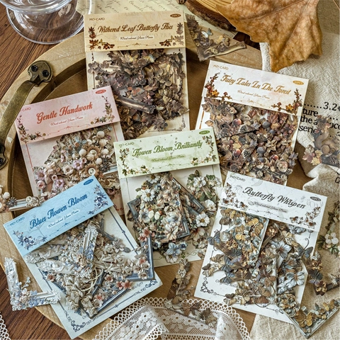 Pegatinas de Esquina para Scrapbooking Vintage Serie Wood Colored Years Relieve Calado Floral Mariposa Papel Decorativo DIY
