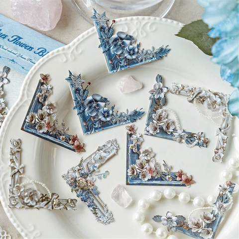 Pegatinas de Esquina para Scrapbooking Vintage Serie Wood Colored Years Relieve Calado Floral Mariposa Papel Decorativo DIY