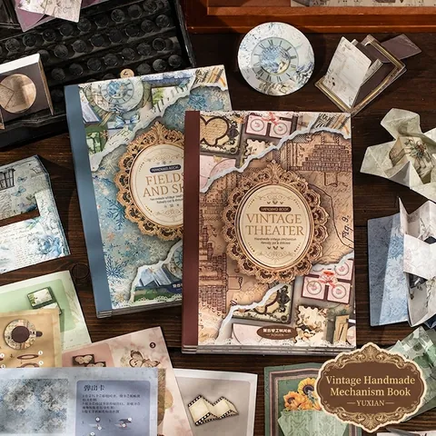 Vintage DIY Manual Organ Book Time Walk Series Scrapbooking Material Kit White Kraft Paper Interactive Structure Art Book