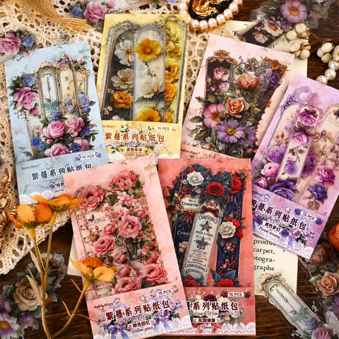 Vintage Floral Sticker Pack Retro Vine Garland Series PET Decorative Decals For Scrapbooking Journaling DIY Stationery Decor