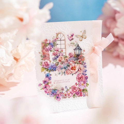 Natural Edge Series PET Aufkleber Naturlandschaft Aquarell Blume Schmetterling Wal Ozean Wald DIY Scrapbook Deko Aufkleber