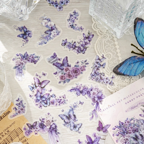 Natural Edge Series PET Aufkleber Naturlandschaft Aquarell Blume Schmetterling Wal Ozean Wald DIY Scrapbook Deko Aufkleber