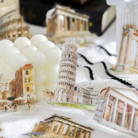 Vintage World Travel Scenery PET Stickers Famous Architecture Figures Waterproof Decals For Scrapbooking Journal Decor