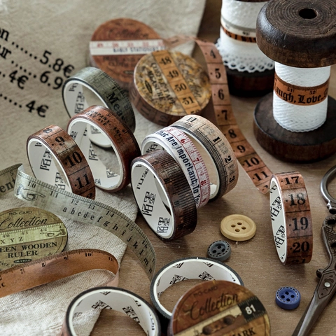 Washi Tape Righello Vintage Motivo a Metro Retrò per Diario Scrapbooking Decorazione Artigianale Fai da Te Nastro di Carta Cancelleria