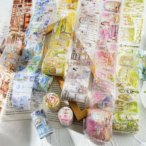 Nastro Decorativo in PET Opaco Paesaggio Acquerello Vintage Scrapbooking Forniture Architettura Botanica DIY Diario Arte Nastro