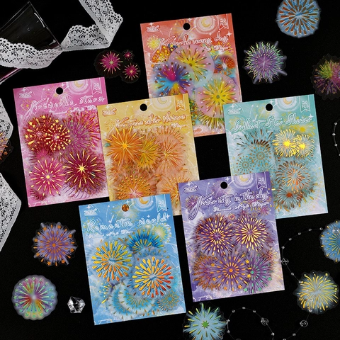 Adesivi in PET Impermeabili a Tema Fuochi d'Artificio Stampa a Caldo Laser Decalcomanie Decorative Per Scrapbooking DIY