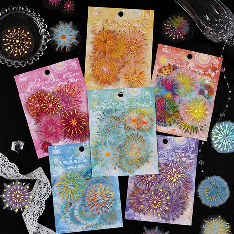 Adesivi in PET Impermeabili a Tema Fuochi d'Artificio Stampa a Caldo Laser Decalcomanie Decorative Per Scrapbooking DIY