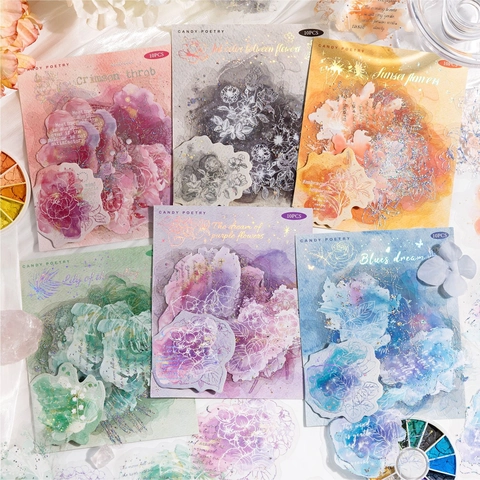 Vintage Floral PET Sticker Pack Watercolor Botanical Aesthetic Decorative Labels For Scrapbooking Journaling DIY Crafts Diary Stationery