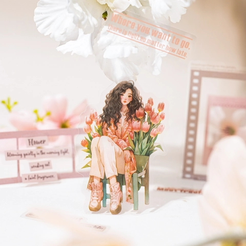 Pack d'Autocollants en PET Vintage Fille Florale Série 定格美好 Cadre de Film Texte Anglais pour DIY Journal Scrapbooking Autocollant Décoratif