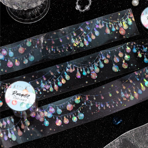 Laser Holographic PET Decorative Tape Romantic Star Lamp Watercolor Floral Journaling Scrapbooking DIY Stationery Stickers