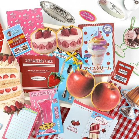Paquete de Material de Scrapbooking Vintage DIY Tema Pastel de Fresa Oso Computadora Papel Decorativo Pegatinas para Diario