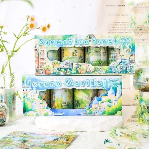 Washi Tape Garden Landscape Watercolor PET Decorative Tape For Scrapbooking Journaling DIY Arts Crafts Stationery