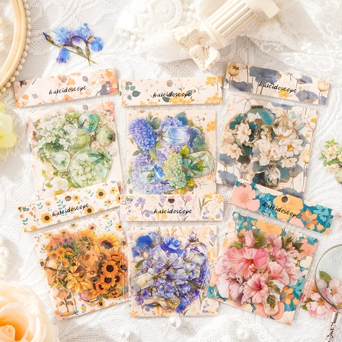 Vintage Floral PET Washi Paper Stickers Pack Botanical Kaleidoscope Dark Shadow Series For Scrapbooking DIY Journaling