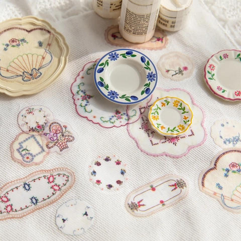 Vintage Nähbuch Serie PET Tape Stickerei Stil Spitze Blumen Dekoratives Klebeband Für DIY Scrapbooking Journaling Zubehör