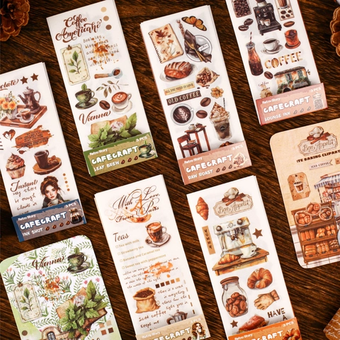 Retro Kaffee Thema PVC Transfer Aufkleber Für DIY Scrapbooking Journaling Dekoration Vintage Backen Illustrationen Aufkleber