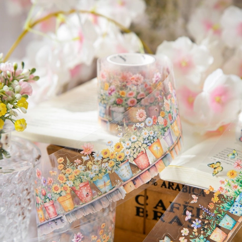 Nastro Decorativo in PET Vintage Pianta in Vaso Farfalla Floreale Washi Tape per Scrapbooking Journaling Fai da Te Regalo
