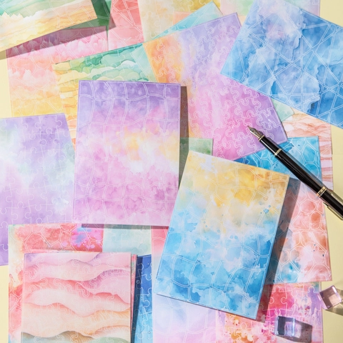 Artistic Watercolor Washi Stickers Set Puzzle Pattern Decorative Stickers For Hand Account DIY Journaling Scrapbooking