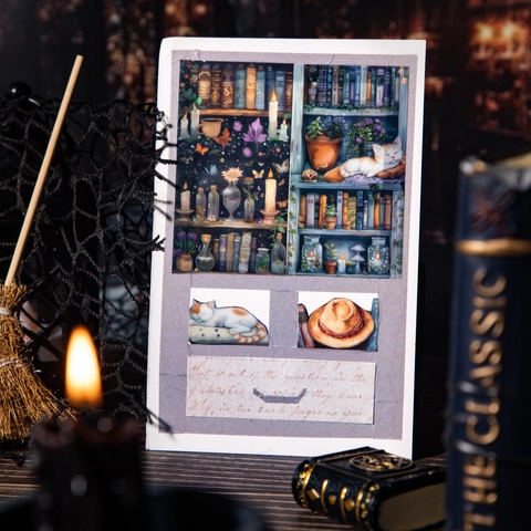 Vintage Magic Bookcase PET Decorative Tape Greenery Home Scenery Scrapbooking Stickers For Journal DIY Art Crafts