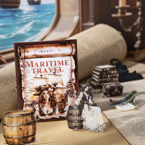 Pegatinas Vintage Náuticas Piratas de PET Serie Maritime Travel Paisajes Oceánicos Juego de Pegatinas Decorativas 20 Hojas