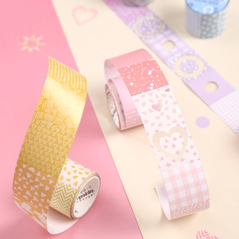Decorative Coated Paper Tape For DIY Journaling Scrapbooking Craft Colorful Washi Tape With Geometric Pattern Decoration