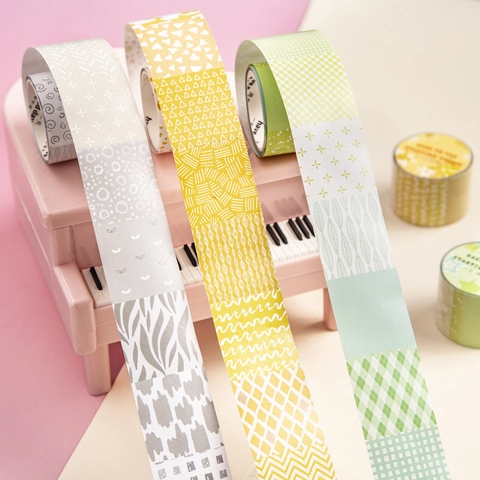 Decorative Coated Paper Tape For DIY Journaling Scrapbooking Craft Colorful Washi Tape With Geometric Pattern Decoration