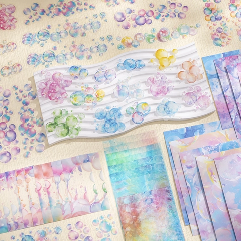 Aquarell Ästhetik Scrapbooking Aufkleber Set PET Washi Papier Für Journal DIY Dekoration Blumen Schmetterling Marmor Muster