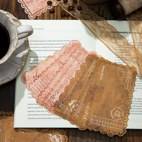 Vintage Kaffee Serie Hohle Spitze Dekorpapier Retro Leichtes Scrapbooking Journal DIY Material Papier Ästhetik Bastelbedarf