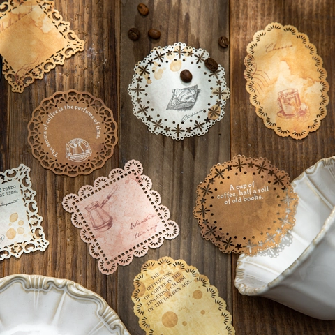 Vintage Kaffee Serie Hohle Spitze Dekorpapier Retro Leichtes Scrapbooking Journal DIY Material Papier Ästhetik Bastelbedarf