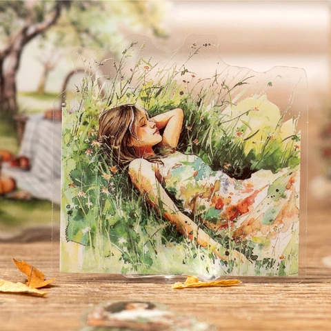 Farewell Afternoon Series PET Landscape Figure Stickers For Journaling DIY Retro Transparent Decorative Stickers