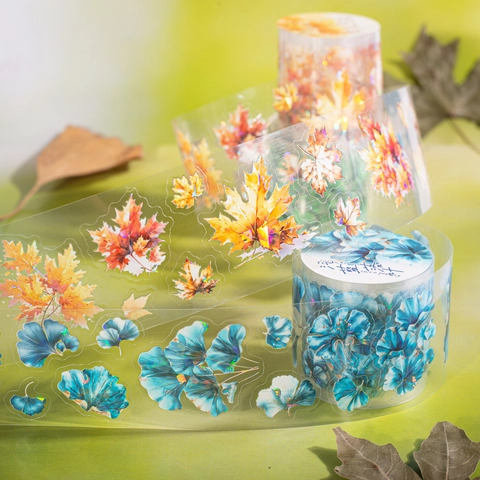 PET Transparentes Dekoratives Klebeband Herbstlaub Ginkgo Ahorn Laser Holografisches Irisierendes Washi Tape Für DIY Journaling