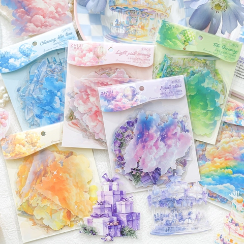 Adesivi PET Sognanti Nuvole Fluttuanti Cortile Di Fiori Impermeabili Inchiostro Bianco Trasparenti Per Scrapbooking Journaling DIY