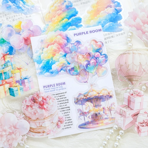 Adesivi PET Sognanti Nuvole Fluttuanti Cortile Di Fiori Impermeabili Inchiostro Bianco Trasparenti Per Scrapbooking Journaling DIY