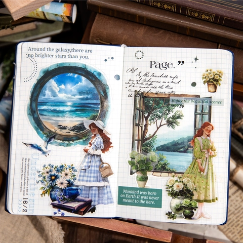 Nature Viewfinder Scenery PET Sticker Pack Vintage Artistic Window Landscape DIY Scrapbooking Journaling Material Decorative Sticker Set