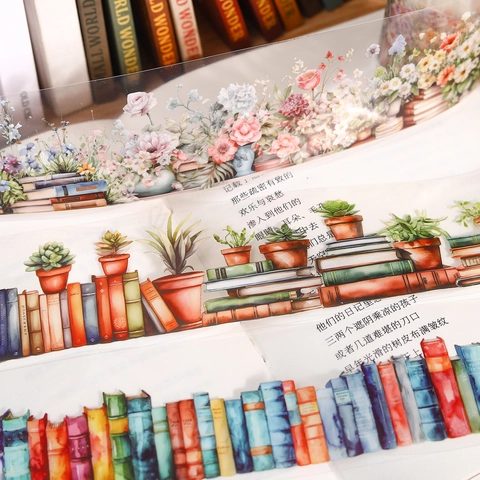 Ruban Décoratif Vintage en PET Série Mer de Livres Livres Floraux Alphabet Thème DIY Scrapbooking Autocollants pour Journal