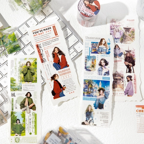Cinta de PET Vintage Estilo Revista Japonesa Serie Stroll The Streets Ilustración Estética Pegatina Decorativa Para Manualidades DIY