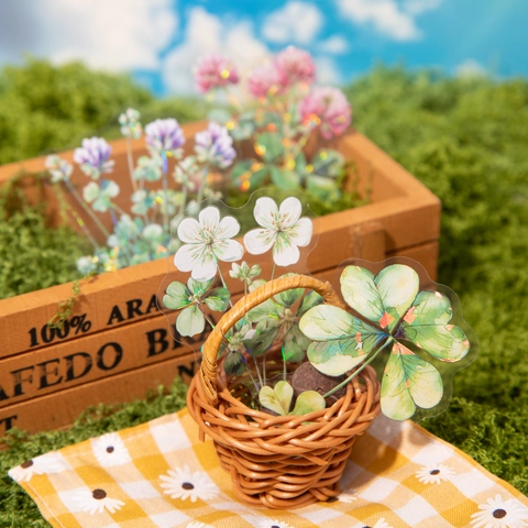 Adesivi Quadrifoglio Portafortuna Olografici Pet Floreali Impermeabili Adesivi per Scrapbooking Fai-Da-Te Diario Arte Decor
