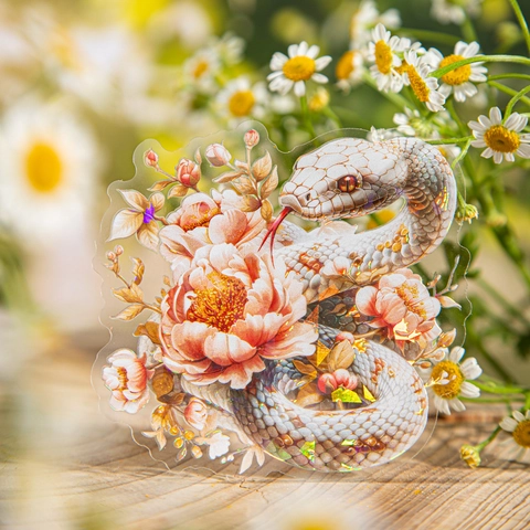Flower Shadow Spirit Snake Series PET Stickers Pack Vintage Floral Snake Aesthetic Journal Decorative Stickers Holographic Shell Luster Art Stickers