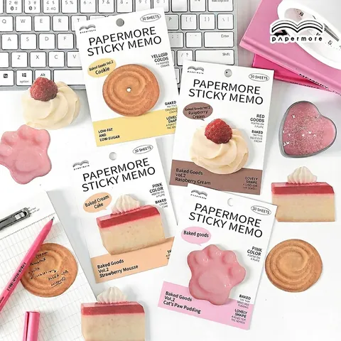 Notas Adhesivas con Forma de Postre de la Serie Panadería Vintage Material de Papel Bloc de Notas Estampado para Manualidades