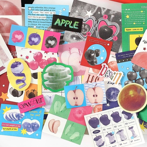 30 Pezzi Pacchetto Materiali DIY Vintage per Scrapbooking Personaggi Animali Frutta Adesivi Decorativi Carta di Sfondo per Diario