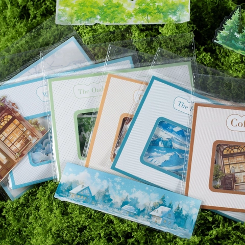 Paquete de Pegatinas de Papel Washi PET Vintage Tema Cuatro Estaciones Paisaje Arquitectura Pegatinas Decorativas para Diario