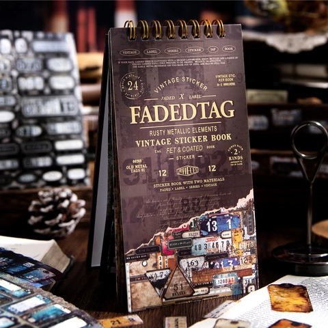 Libro di Adesivi Vintage per Scrapbooking Fai da Te Etichette Decorative in Carta Patinata PET Stile Industriale Materiali per Journal