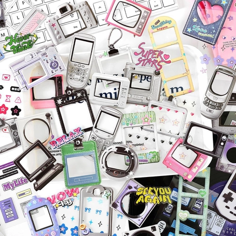 Pacchetto Materiale Scrapbooking Retro Y2K Adesivi in PET Cartone Modelli Fotocamera Telefono Decorazione Diario Fai Da Te
