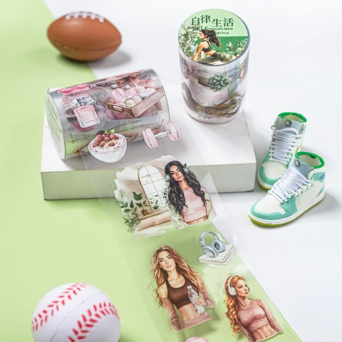 Aesthetic Fitness PET Tape Adesivi per Scrapbooking Self-Disciplined Lifestyle Adesivi Decorativi per Donna DIY Journaling Planner Accessori