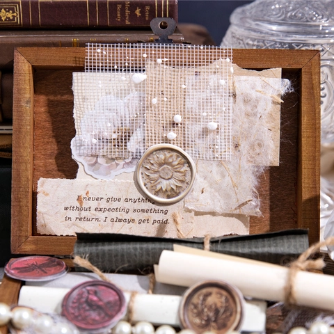 Autocollants en PU Style Sceau de Cire Vintage Série Time Letter Rétro DIY Scrapbooking Décoratifs Relief 3D