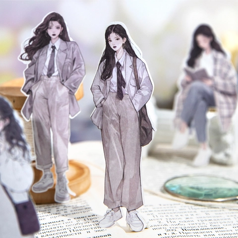 Vintage Figure Girl Illustration Decorative Stickers For DIY Journaling Scrapbooking Art White Kraft Adhesive Paper Stickers