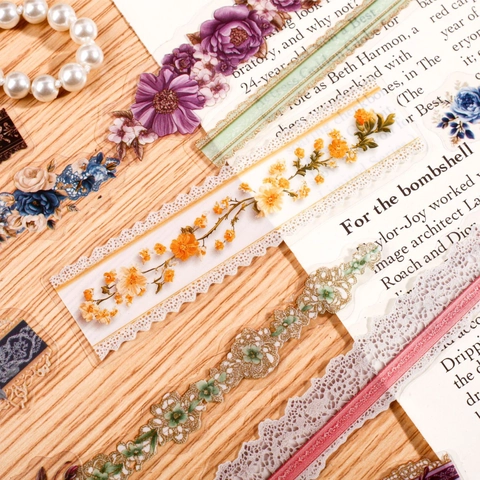 Retro Story Floral PET Aufkleber Pack Vintage Blume Spitze DIY Journal Material Deko Aufkleber Für Scrapbooking Schreibwaren
