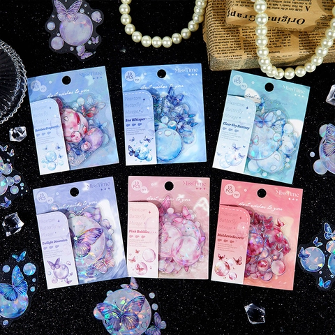 MissTime PET Farfalla Mirage Olografica Adesivi Pacchetto Retro Fustellati Adesivi Decorativi per Scrapbooking Journaling DIY