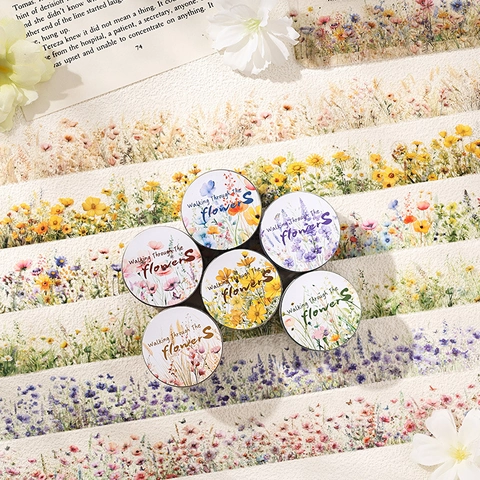Pastoral Floral PET Washi Tape For Scrapbooking DIY Journal Walking Through Flowers Series Transparent Waterproof Decorative