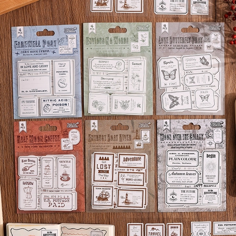 Adesivi per Scrapbooking Fai da Te Tema Francobollo Vintage Floreale Farfalla Caffè Galassia PET Washi Doratura Decalcomanie